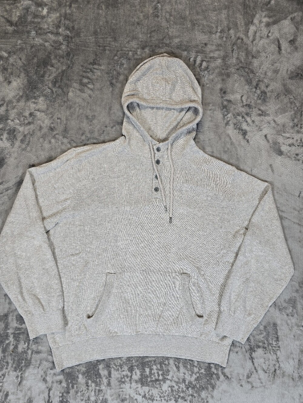 LL Bean Knit Henley Hoodie Size 2XL Gray Boxy